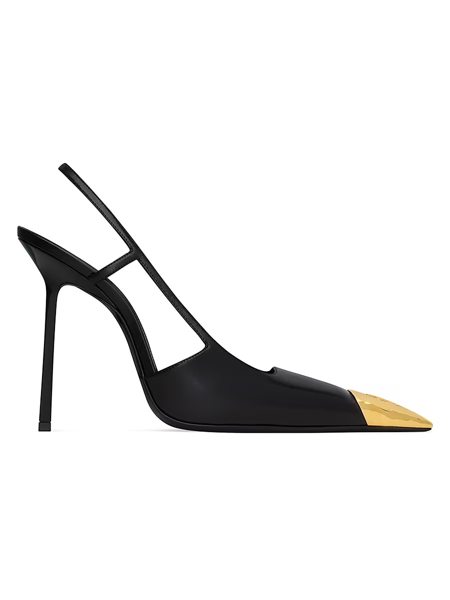 Women's Jeanne Slingback Pumps in Smooth Leather - Black And Gold - Size 12 | Saks Fifth Avenue