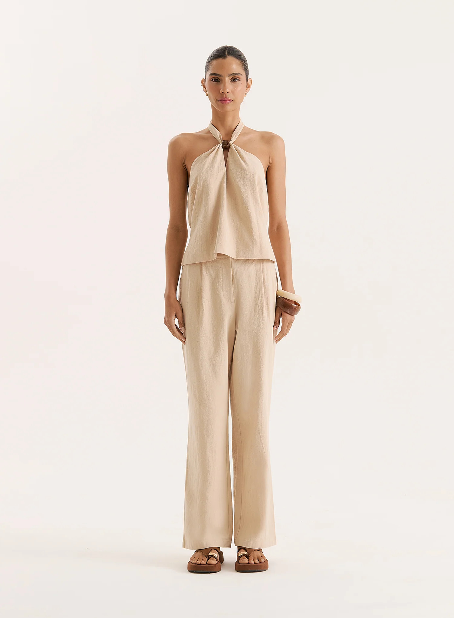 Beige Cotton Wide Leg Trousers- Vivian | 4th & Reckless