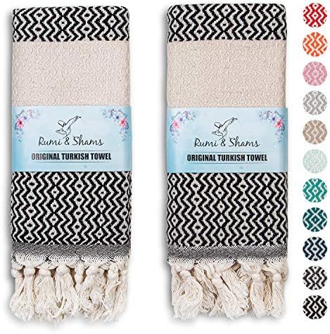 RUMI & SHAMS Turkish Hand Towels for Bathroom | 100% Cotton Farmhouse Hand Towels | 2 Pcs Decorat... | Amazon (US)