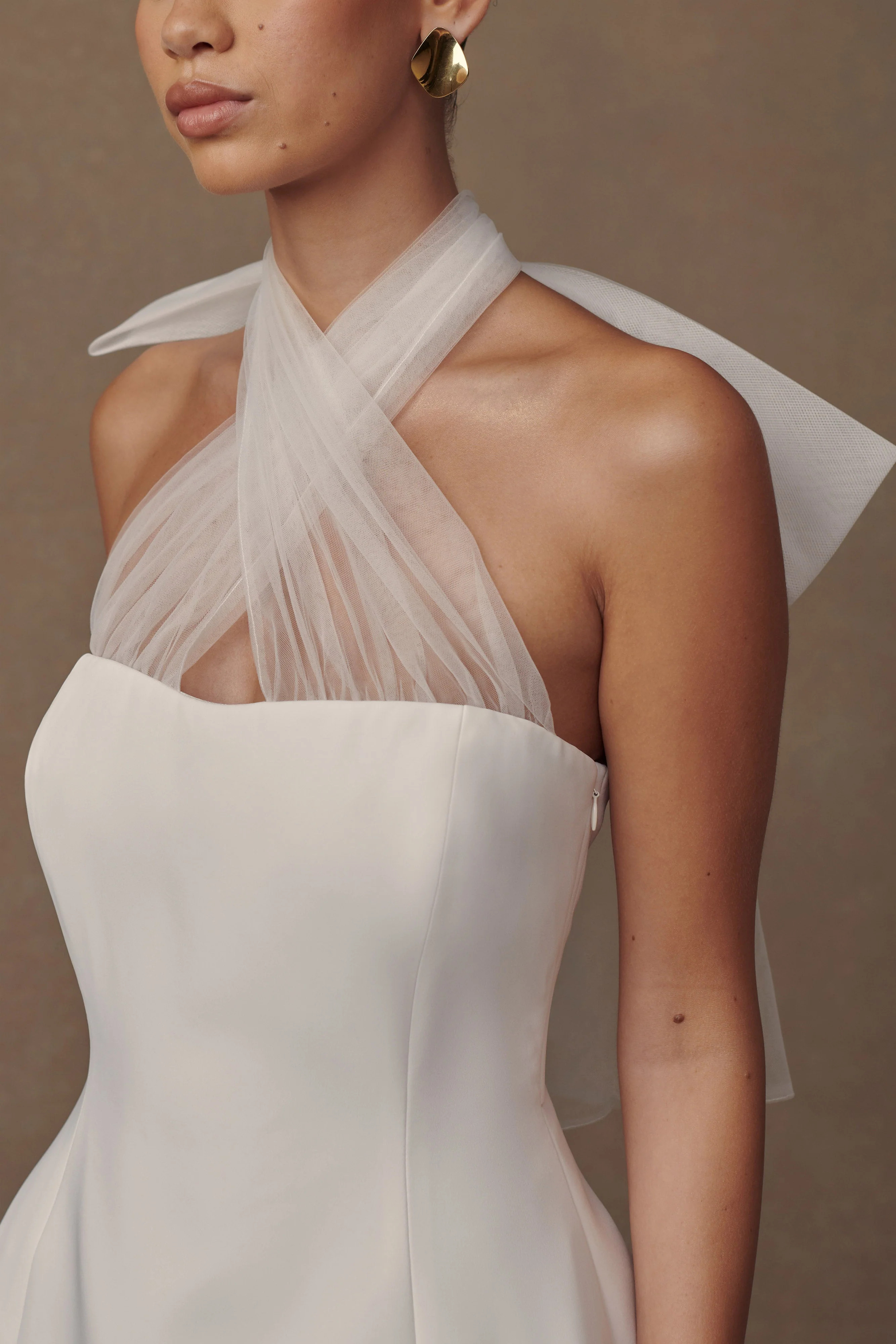 Maryam Tulle Bow Mini Dress - White | MESHKI US