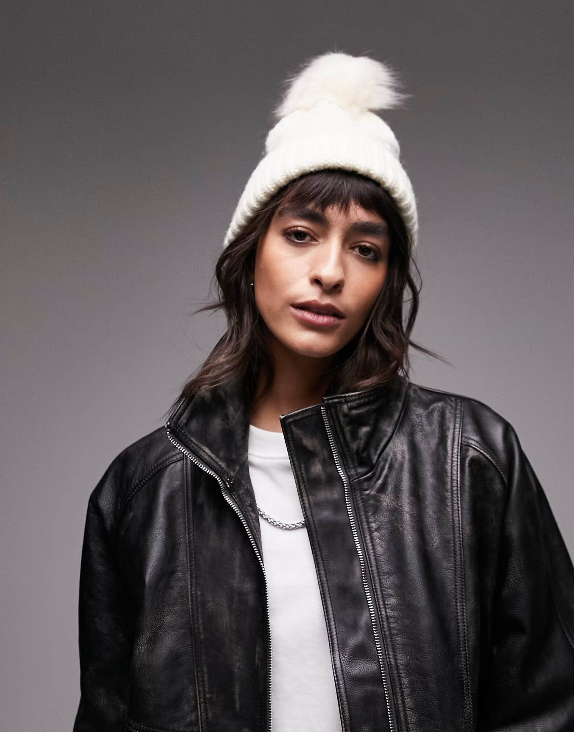 Topshop cable pom beanie in off white | ASOS (Global)