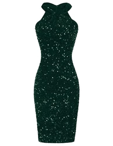 GRACE KARIN Women Dark Green Dress Sparkly Party Club Sequin Dress Dark Green Velvet Sequin XXL | Amazon (US)