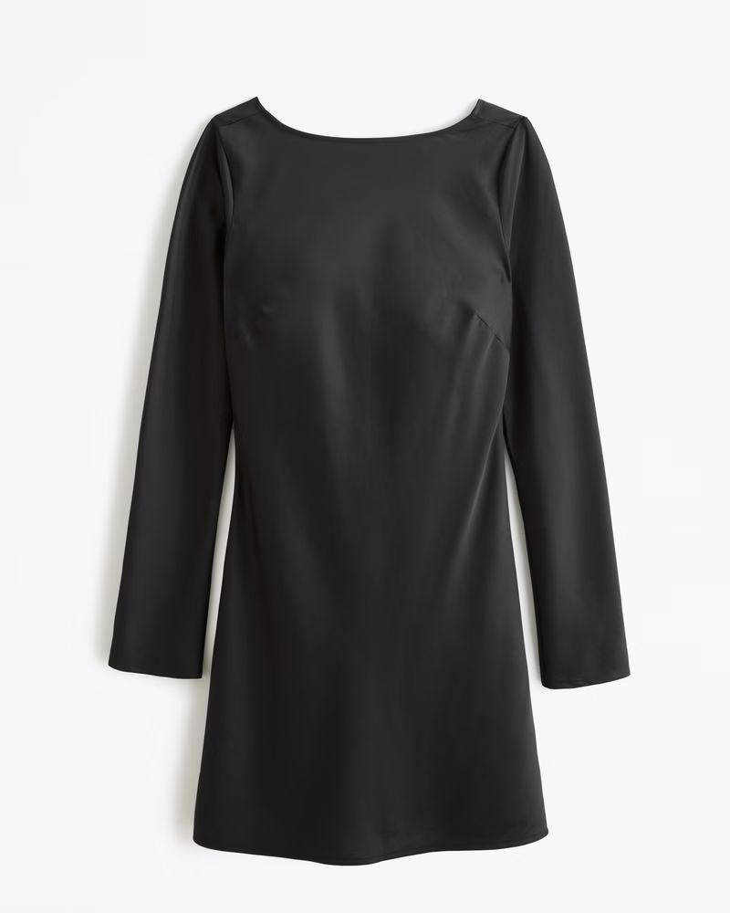 Satin Long-Sleeve Open-Back Mini Dress | Abercrombie & Fitch (US)