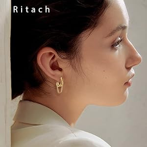 Ritach 925 Sterling Silver Small Huggie Hoop Earrings for Women Trendy 14K Gold Plated Chunky Cha... | Amazon (US)