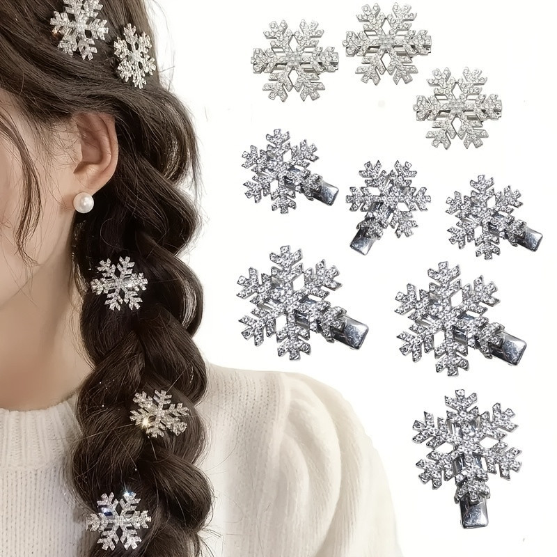 TEMU 9pcs/ Set Snowflake Hair Clips, Women's Princess Updo Bun Hair Accessories, Christmas Party Hair Clips, Festive Gift Hair Pins, Simple , Oval Shape, Solid Print, Hair Ornament Set | Temu Affiliate Program