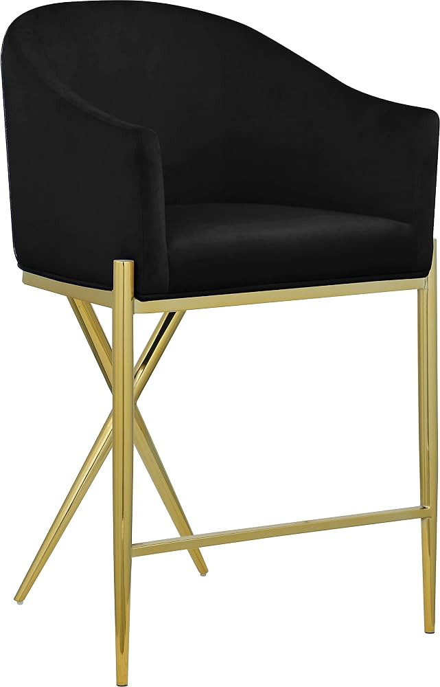 Meridian Furniture 867Black-C Xavier Collection Velvet Upholstered Counter Stool with Sturdy Gold... | Amazon (US)
