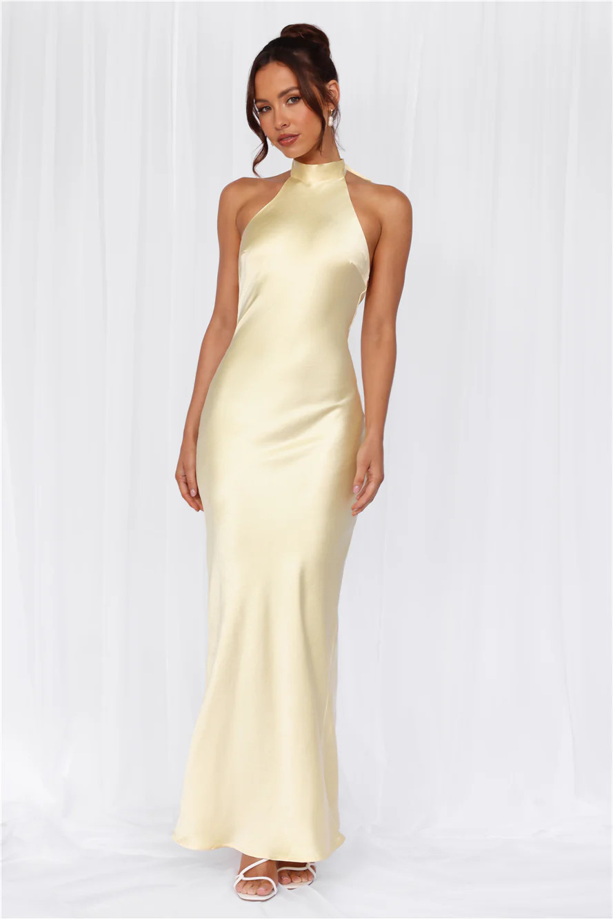 The Cleo Halter Satin Maxi Dress Yellow | Hello Molly (AU)