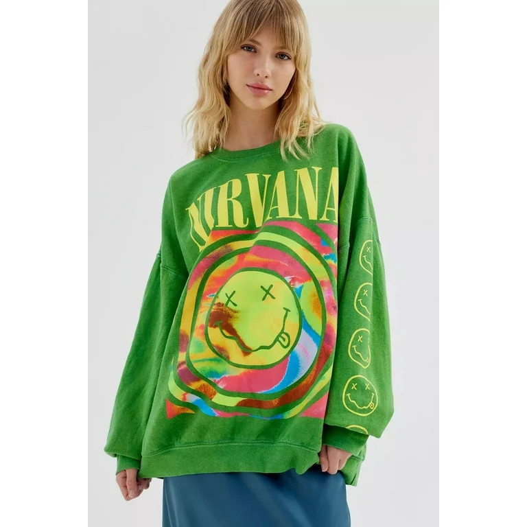 Urban Outfitters Women's X Nirvana Smiley Face Overdyed Crew Neck Sweatshirt (Large/X-Large, Gree... | Walmart (US)