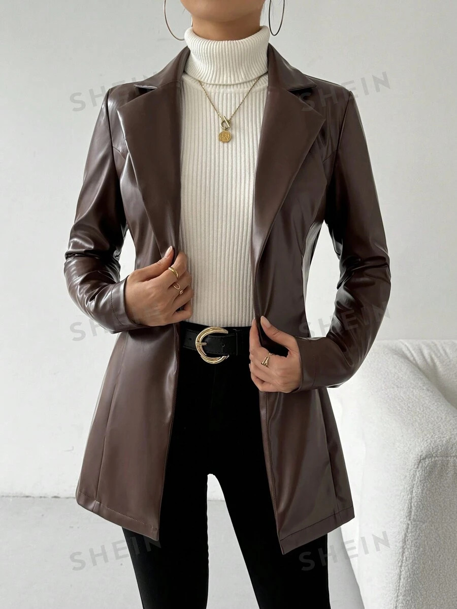 SHEIN Privé Casual Retro Turn-Down Collar Single Breasted Jacket, Autumn | SHEIN