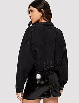 Gacaky Womens Casual Solid Color Ripped Distressed Cropped Denim Jean Jacket Coat With Frayed Hem | Amazon (US)