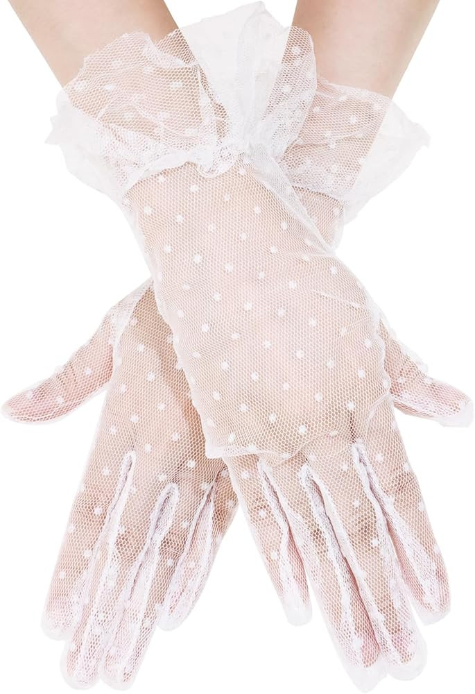 PENTA ANGEL Short Lace Gloves 1960s Vintage Classy Polka Dot Tea Party Mesh Gloves for Bridal Wom... | Amazon (US)