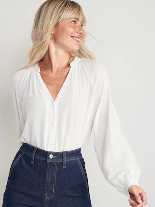 Split-Neck Long-Sleeve Button-Front Blouse for Women | Old Navy (US)