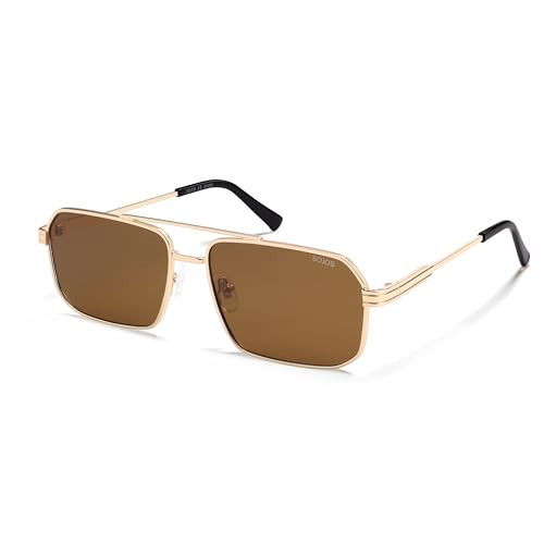 SOJOS Retro Polarized Square Sunglasses for Women Men Vintage Large Double Bridge UV Protection Metal Sun Glasses SJ1246, Gold Frame/Brown Lens | Amazon (US)