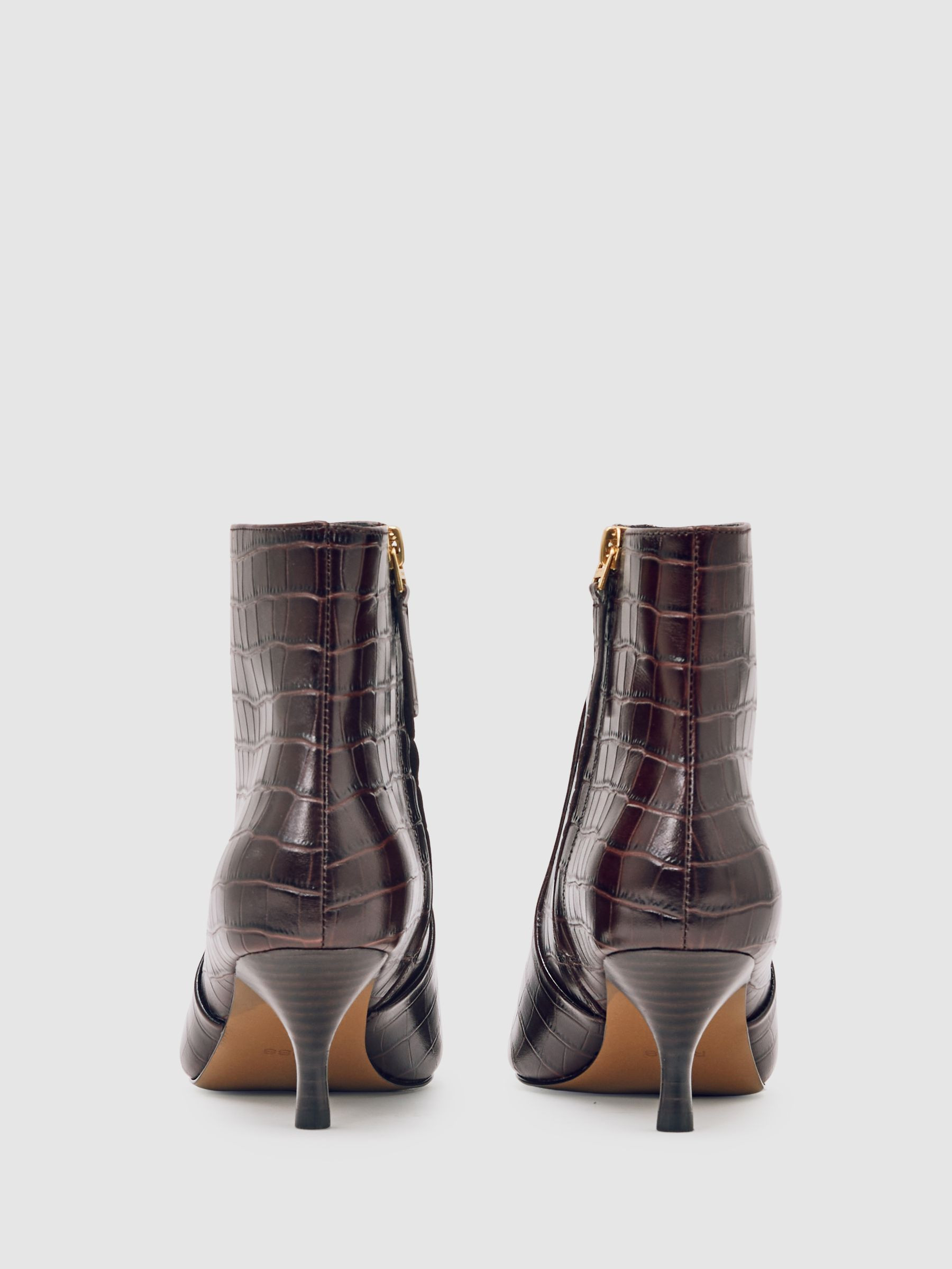 Leather Crocodile-Effect Ankle Boots in Burgundy | Reiss UK