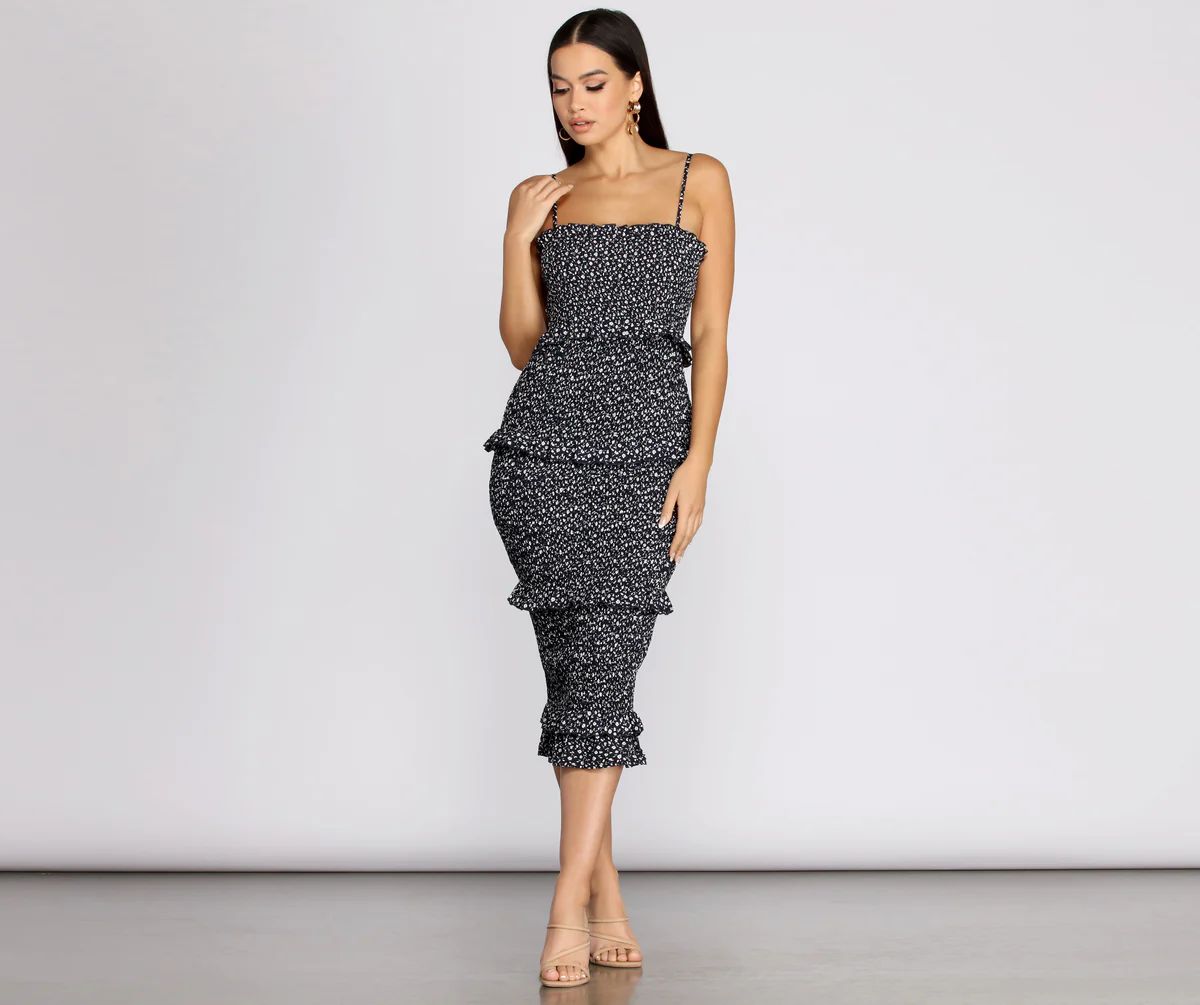 Sweet & Smocked Ditsy Ruffle Midi Dress | Windsor Stores