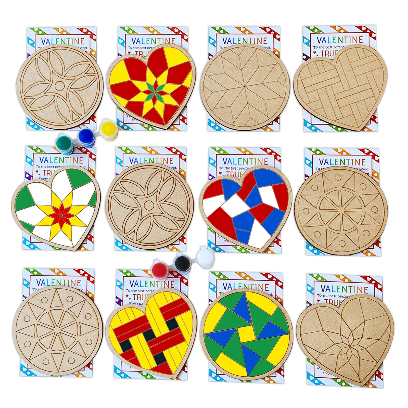Valentine's Day Gifts Party Favor 28Pcs Wooden Slices Card DIY Craft Heart Shape for Kids Crafts ... | Amazon (US)