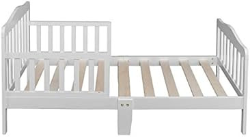 Wooden Baby Toddler Bed with Safety Guardrails, White - Sturdy Wooden Frame Extra Safety for Kids... | Amazon (US)