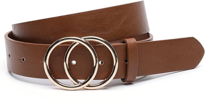 Women Faux Leather Belt for Jeans Dress Waist Belts with Gold Ring Buckle | Amazon (US)