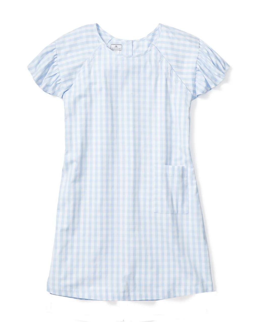 Women's Light Blue Gingham Hospital Gown | Petite Plume
