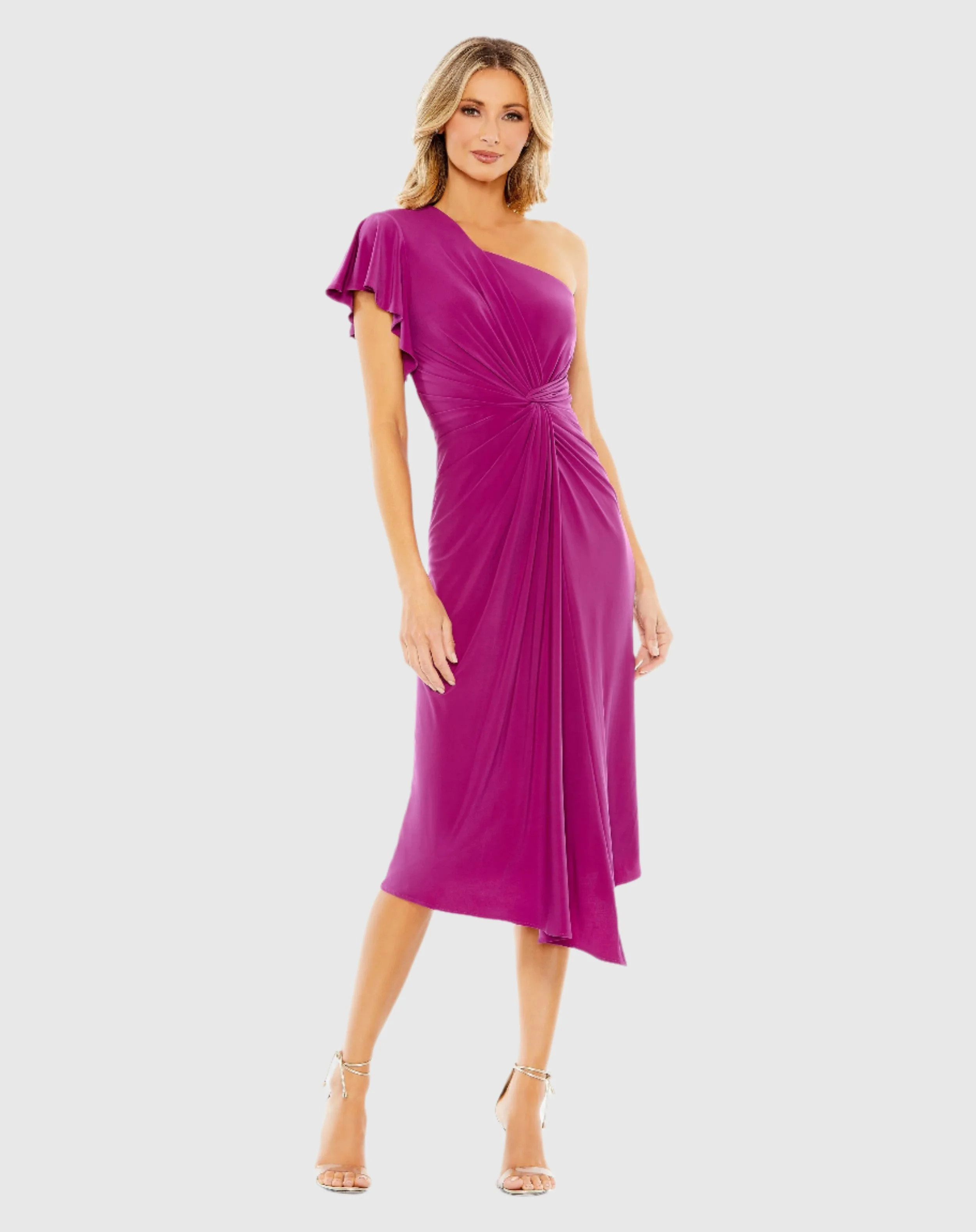 One Shoulder Midi Length Jersey Dress | Mac Duggal