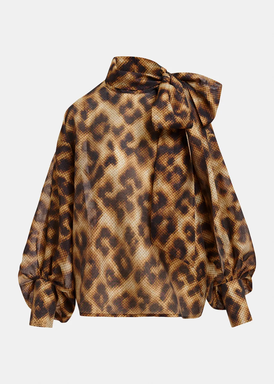Brown and black oversized pussy-bow top | Essentiel Antwerp United States | Essentiel Antwerp