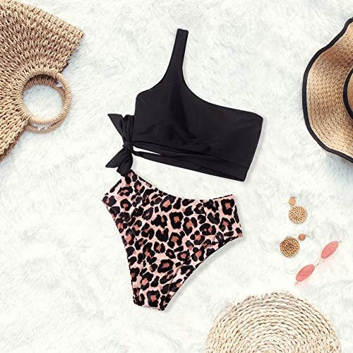MOOSLOVER Women One Shoulder High Waisted Bikini Tie High Cut Two Piece Swimsuits | Amazon (US)