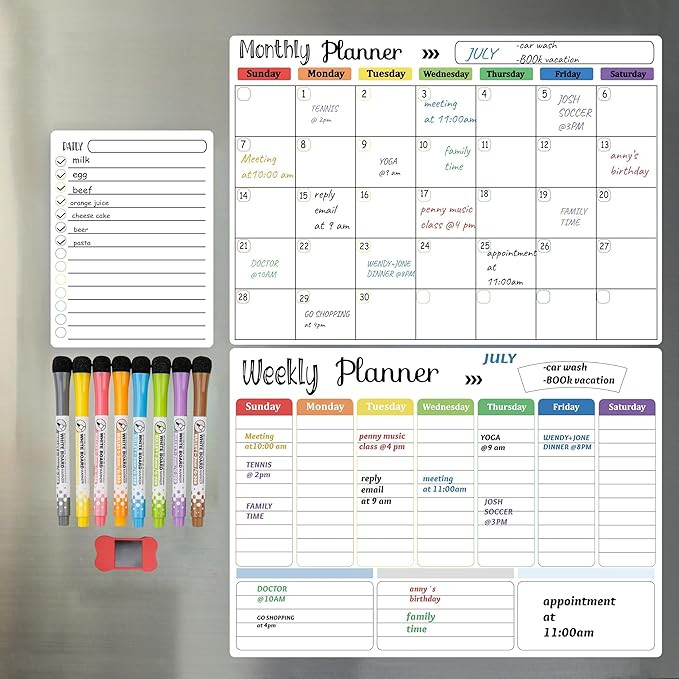 Hivillexun Magnetic Dry Erase Calendar Whiteboard Set (3-Pack) for Fridge, Wall, and Refrigerator... | Amazon (US)