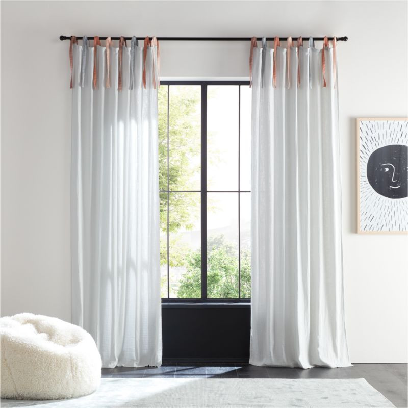 84" Blue Tie Muslin Organic Cotton Curtain Panel + Reviews | Crate & Kids | Crate & Barrel