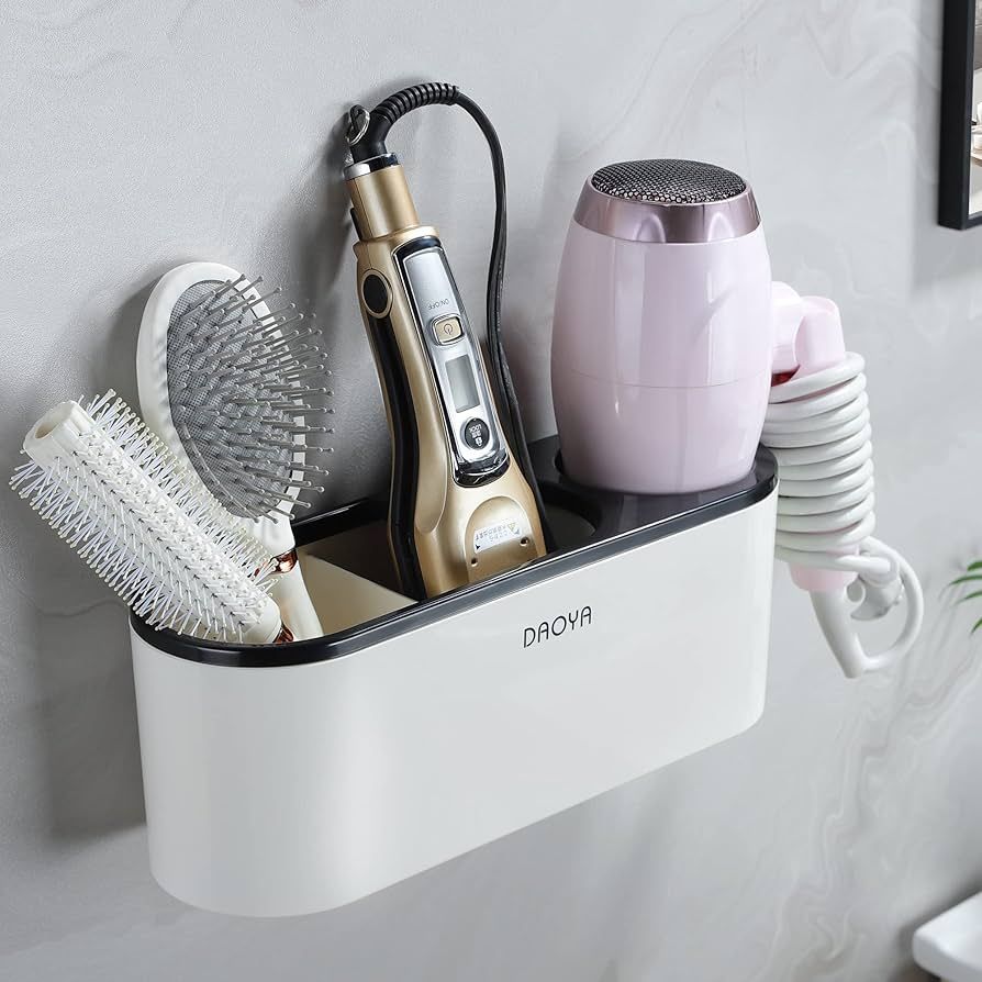 DAOYA Hair Dryer Holder - White Hair Tool Organizer Bathroom Blow Dryer Holder Wall Mounted Hot Tool | Amazon (US)