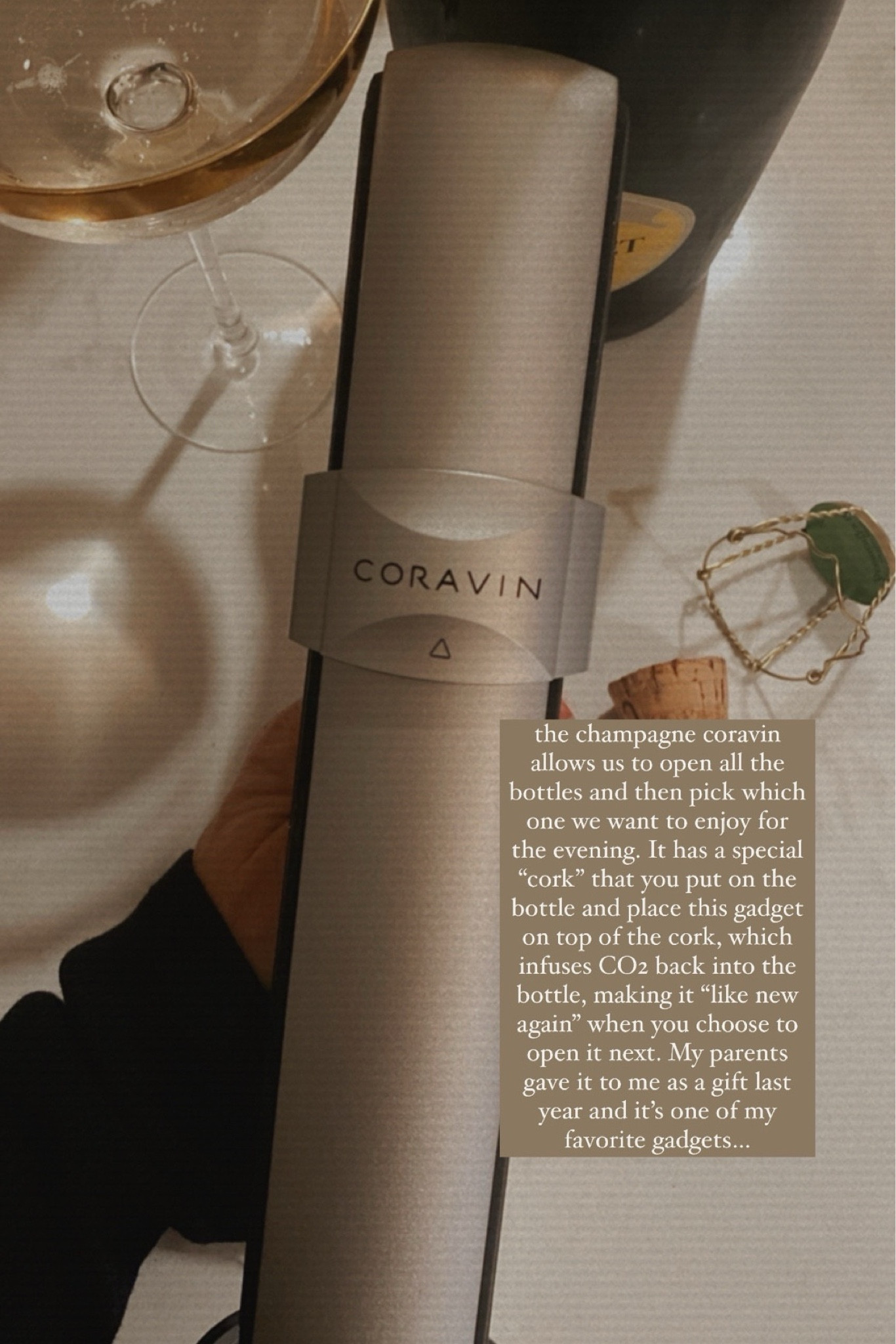 The champagne coravin is 25% off and another great gift option 
It allows you to remove the champagne cork, and then add CO2 back to the bottle with a capsule and special cork to maintain the effervescent nature of the champagne 
Also linking an amazing champagne stopper we have that keeps an open bottle effervescent for several days great as a stocking stuffer 

#LTKCyberWeek #LTKHoliday #LTKGiftGuide