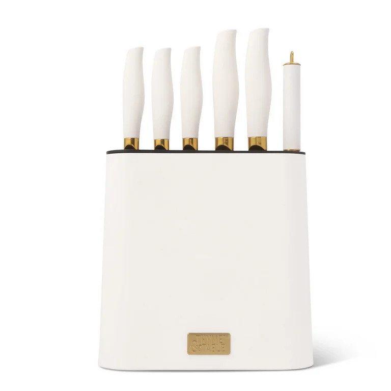 Thyme & Table 7-Piece Knife Block Set, Cream | Walmart (US)