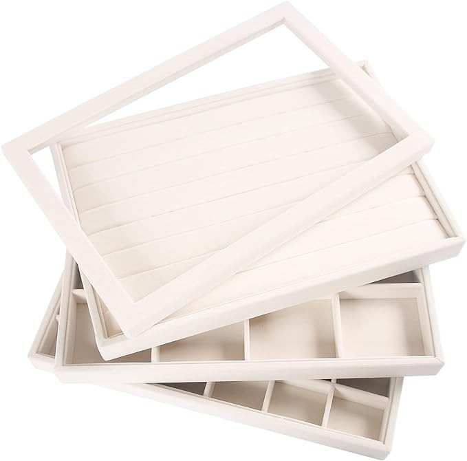 Coward Stackable Jewelry Trays Organizer Set with Clear Lid, Trays for Drawer, Earring Necklace B... | Amazon (US)