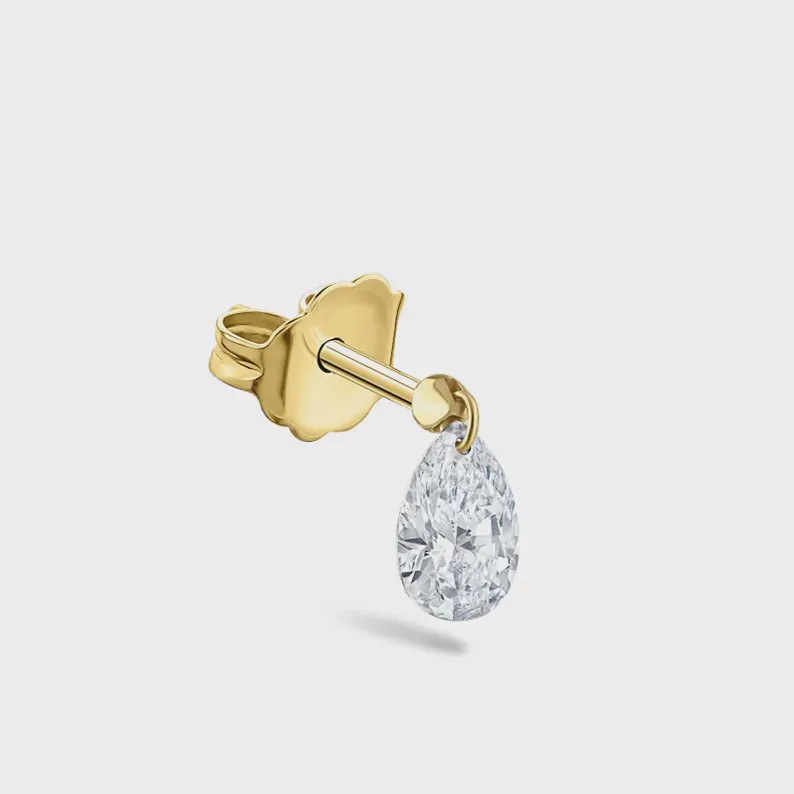 Kylie Jenner Inspired Floating Pear Diamond Charm, 14K Gold Threaded Stud, Helix & Flatback Pierc... | Etsy (US)