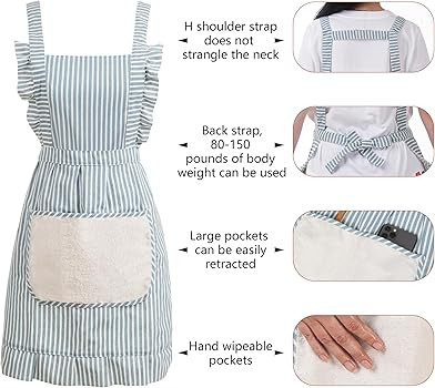 Cute Cotton Apron for Women, Adjustable Bib Cooking Kitchen Aprons with Pockets for BBQ Drawing B... | Amazon (US)