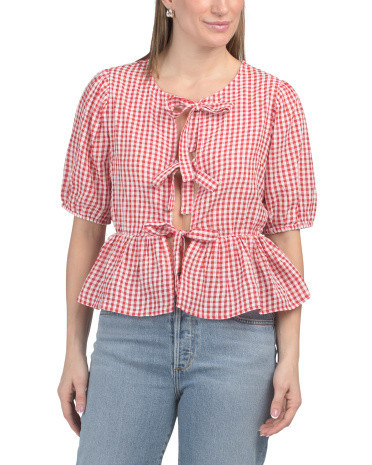 Tie Front Gingham Top for Women | Cotton | Marshalls