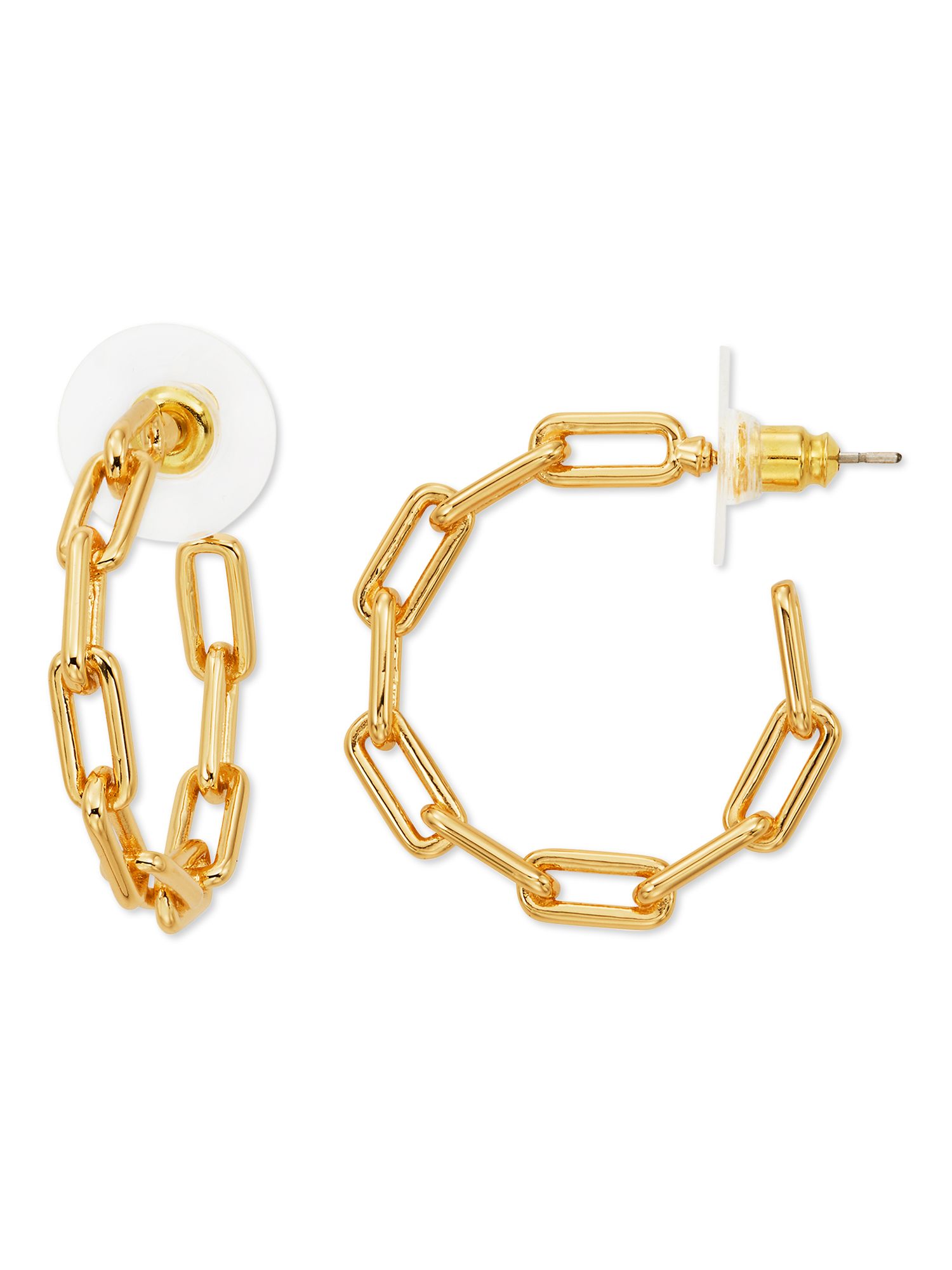 Scoop Women's Brass Yellow Gold Plated Chain Link Hoop Earrings | Walmart (US)