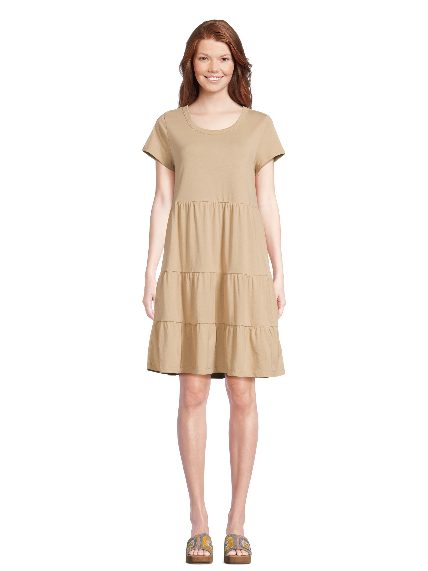 Time and Tru Women's Tiered Knit Dress | Walmart (US)