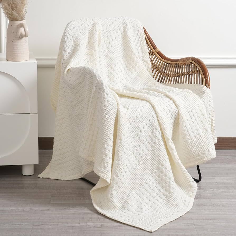PHF 100% Cotton Waffle Weave Throw Blanket - Lightweight Washed Cotton Throw Blanket for Spring &... | Amazon (US)