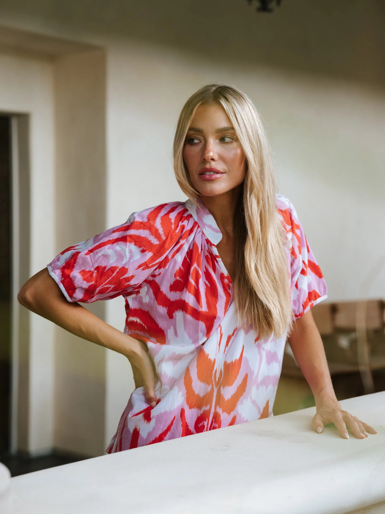 Sheridan French I Spring 2023 I Dana Blouse in Tulip Ikat Pink + Red | Sheridan French