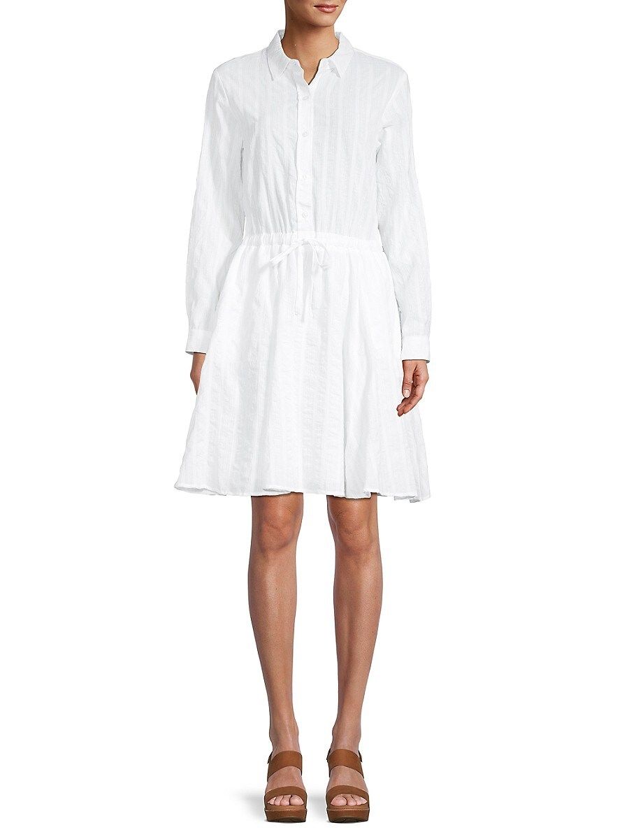 DKNY Women's Textured Long Sleeve Shirt Dress - White - Size L | Saks Fifth Avenue OFF 5TH