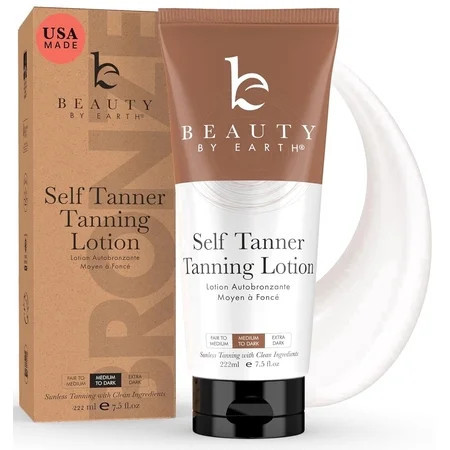 Beauty by Earth Self Tanner - Made with Organic Aloe Vera & Shea Butter, Sunless Tanning Lotion and Bronzer Buildable Light, Medium or Dark for Natural Looking Fake Tan, 1 Pack | Walmart (US)