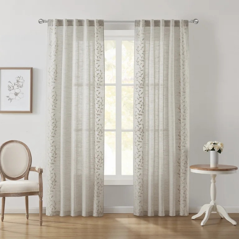 My Texas House Embroidered Floral Rod Pocket Back Tab Curtain Panel Pair, 38" x 96" | Walmart (US)