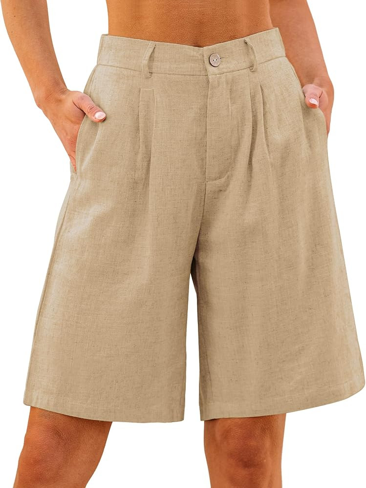 luvamia Bermuda Shorts for Women High Waisted Linen Dressy Casual Pleated Wide Leg Summer Shorts ... | Amazon (US)