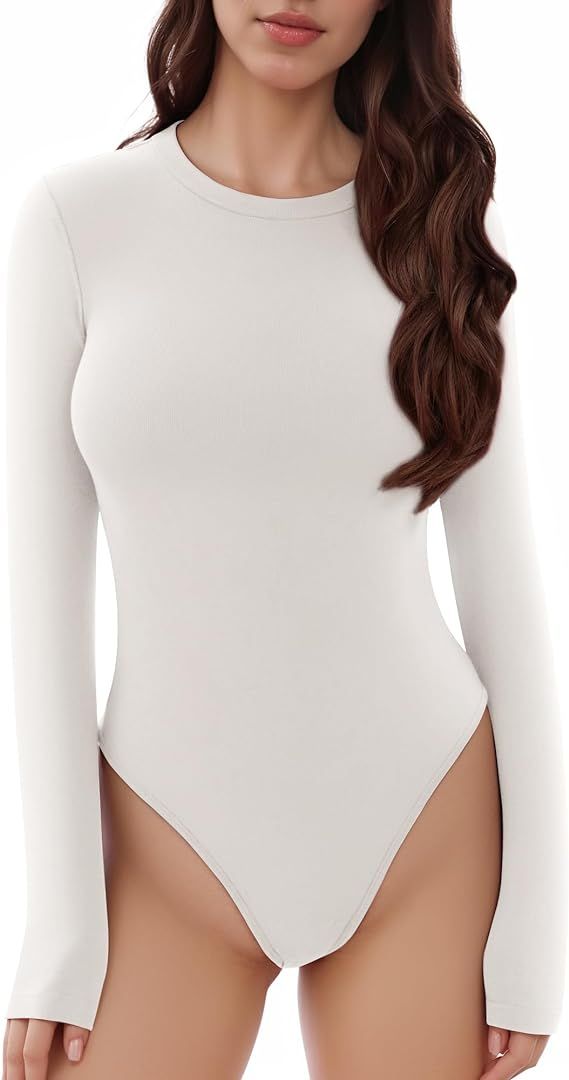 WXXM Womens Short Sleeve Crewneck Thong Slimming Tshirt Bodysuits High Stretch Collection | Amazon (US)