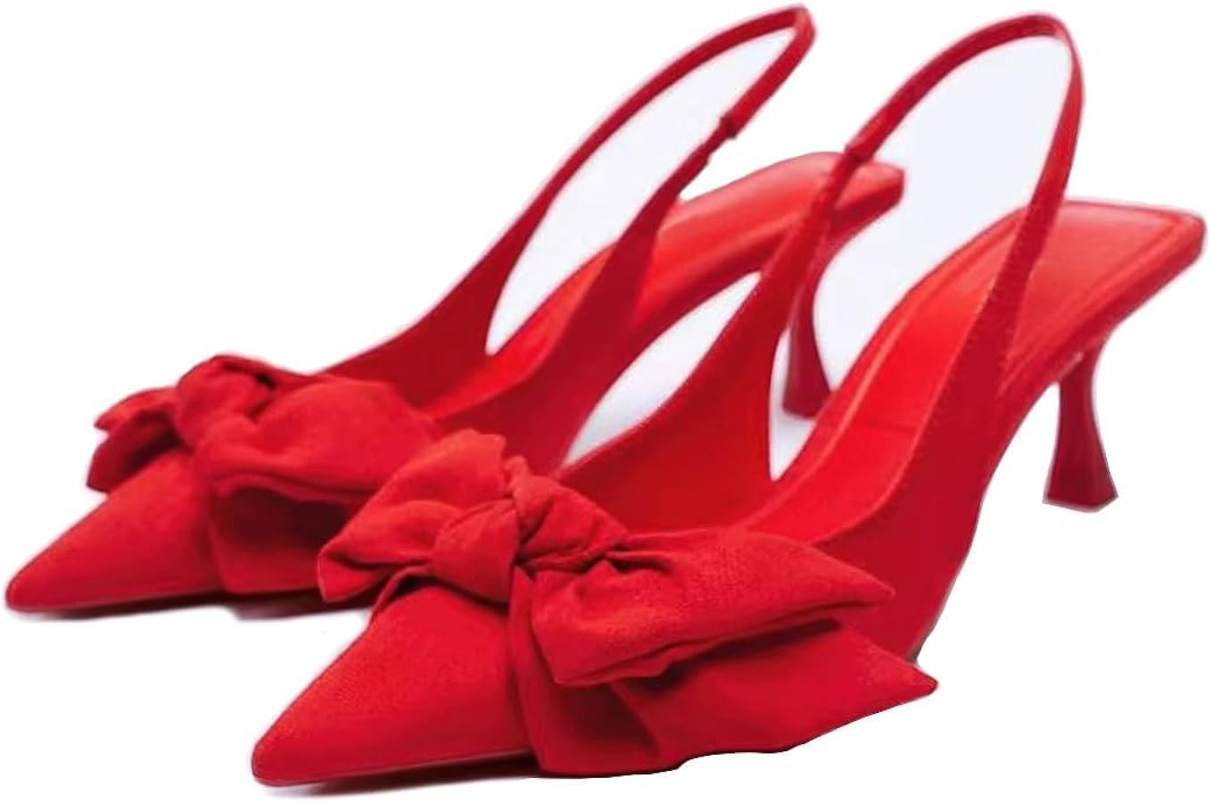 Women's Bow Pointed Toe Stiletto Heel Sandals Velvet Slingback Kitten Heels Mules Sexy Red Comfy ... | Amazon (US)