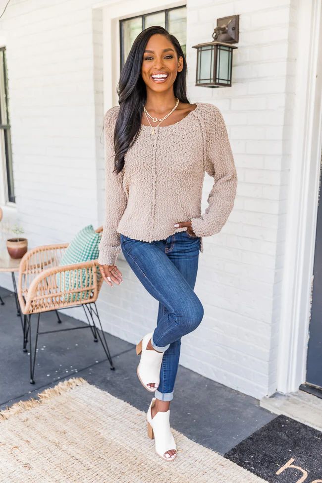 Said It Twice Taupe Popcorn Sweater | The Pink Lily Boutique