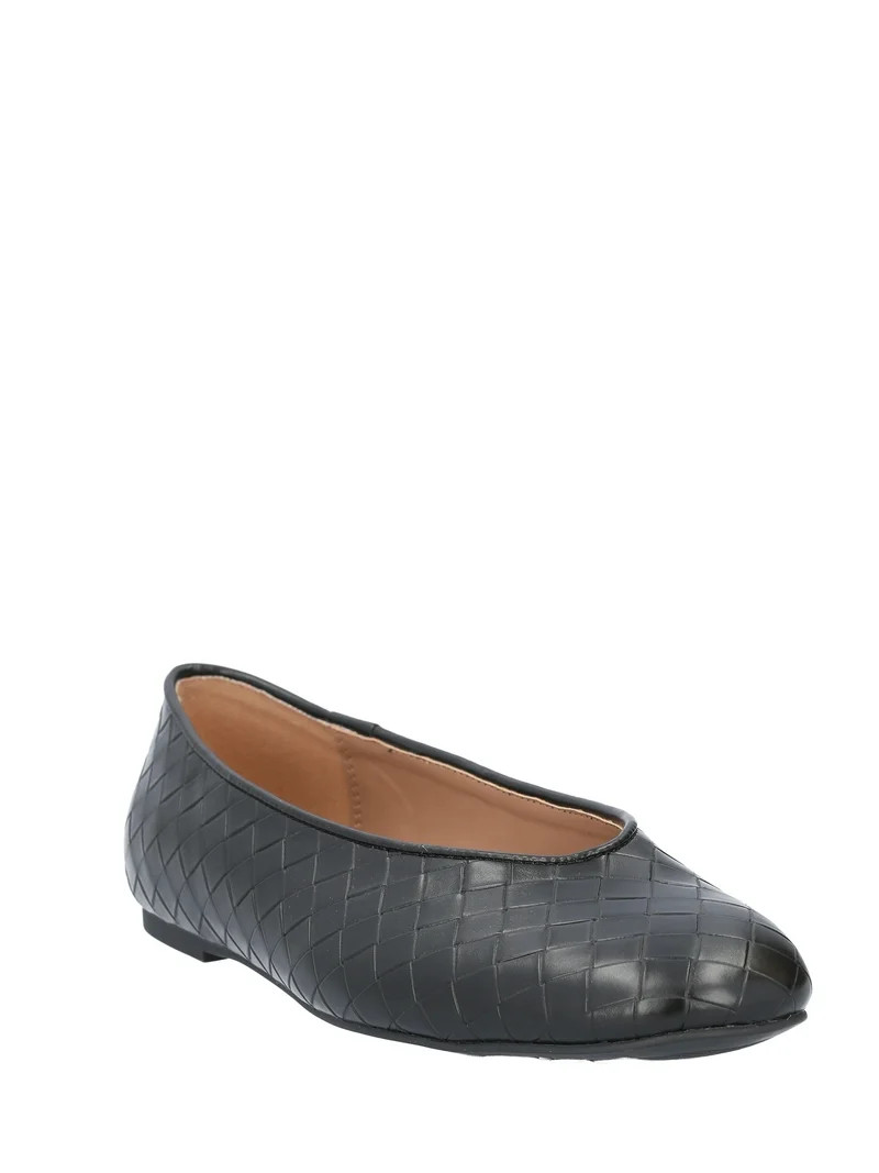 Free Assembly Women's Faux Leather Basketweave Textured Flats, Sizes 6-11 | Walmart (US)