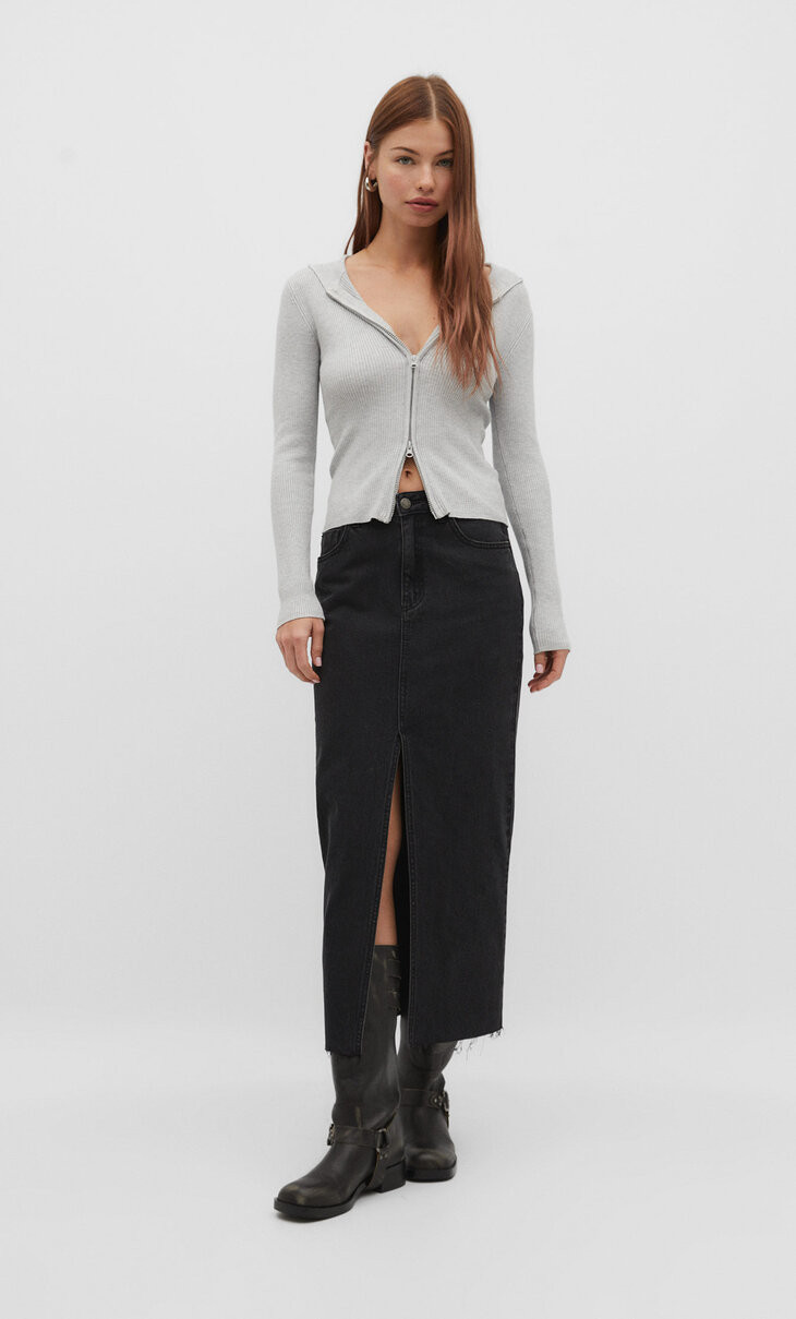 Jupe longue en jean décontractée - Mode femme | Stradivarius France | Stradivarius (FR)