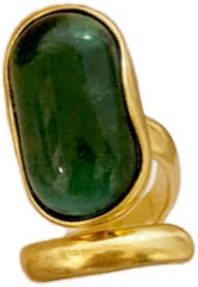 Aiekcov Vintage Emerald Quartz Rings Stackable Rings Adjustable Green Simulated Emerald 18K Yello... | Amazon (US)