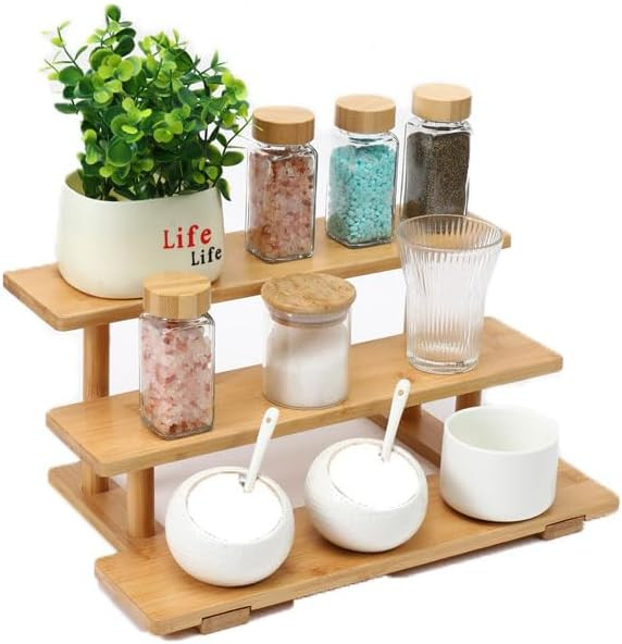 Bamboo Bathroom counter Organizer, Perfume Display Riser Stand,3 tier Risers for Display, Makeup ... | Amazon (US)